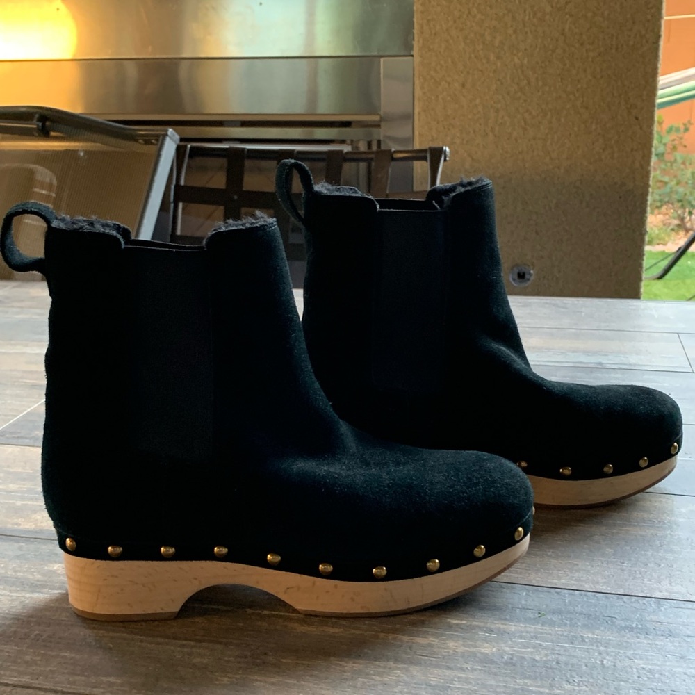 NEW J. Crew black suede leather faux fur lined clog ankle boots size 10.5 NEW! - Picture 2 of 10